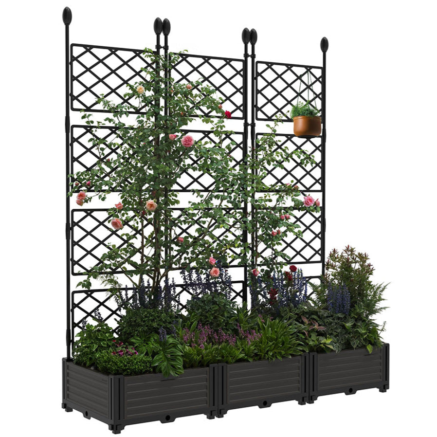 Garvee Jardineras Elevadas con Enrejado 3 Piezas para Patios y Balcones, 41×41 cm Negro, Resistente y Ligero