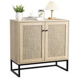 Garvee Aparador Buffet con Puertas de Ratán, Estantes Ajustables, MDF y Patas Metálicas para Salón y Comedor, 80×38×78 cm, Roble Claro y Ratán