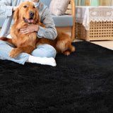 Garvee Alfombra Shaggy Ultra Suave Antideslizante Lavable Para Salón Y Dormitorio 120x170cm Poliéster Y Espuma Viscoelástica - Negro