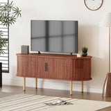 Garvee Mesa para TV 120 cm Moderna con Puerta Corredera y Almacenamiento, Madera de Nogal, Sala y Oficina, Diseño Mid-Century, Fácil Montaje - Nogal