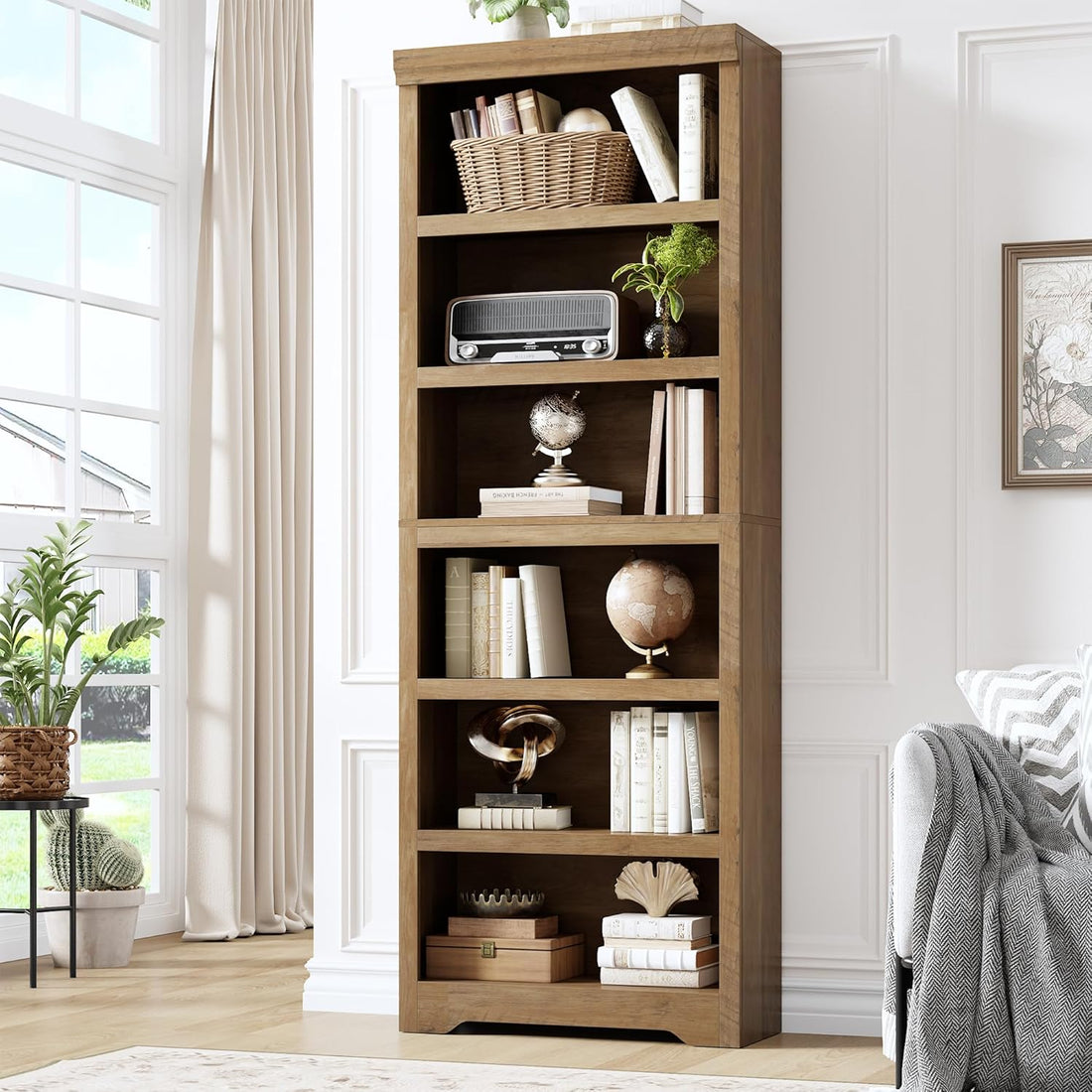 Garvee Mueble Organizador de 6 Niveles de Estilo Rústico con Protección de Seguridad para Usuarios en Estudio o Dormitorio 60cm Marrón