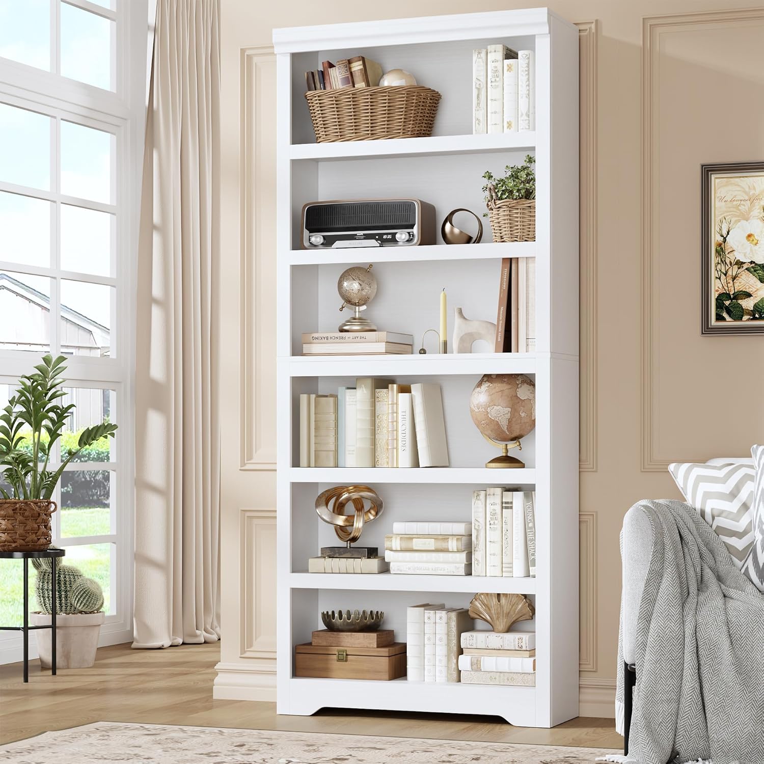 Garvee Estantería de 6 niveles ajustable 191cm de alto, 80cm de ancho, MDF resistente, diseño antideslizante, estilo granja, para sala y oficina