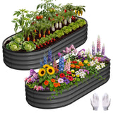 Garvee Set de 2 Jardineras Elevadas Ovaladas de Acero Resistente Maceteros para Exterior y Huertos 120x60x30cm Gris Oscuro - Gris Oscuro