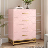 Garvee Cómoda Moderna Rosa con 4 Cajones Amplios, Tiradores Metálicos, MDF Resistente y Patas Metálicas para Dormitorio, Oficina y Sala, 61×40×92 cm - 4 Cajones Rosa
