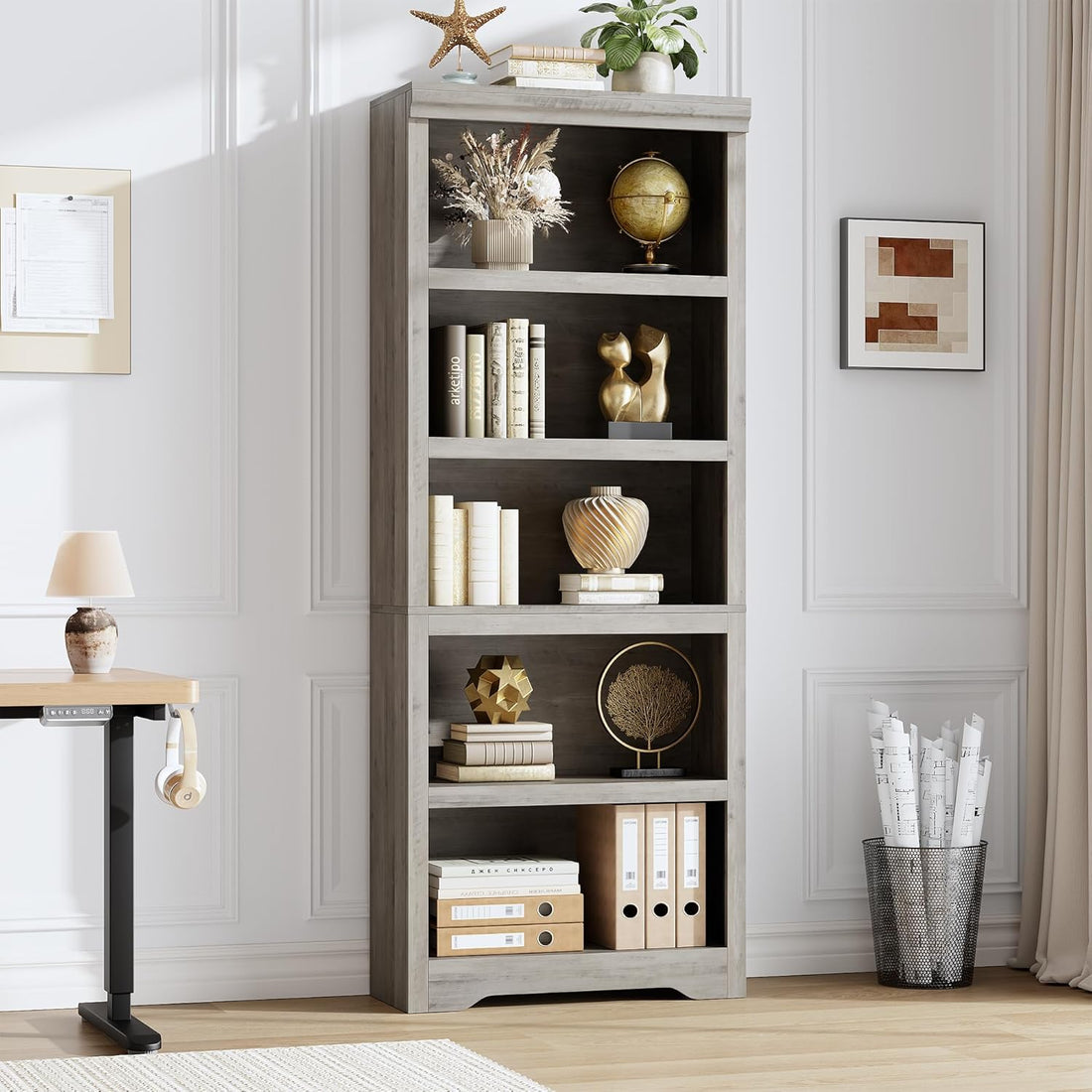 Garvee Estantería de Granja Alta 191cm con 2-6 Niveles Ajustables, MDF Resistente, Diseño Elegante, Antivuelco, para Sala y Oficina, Negro
