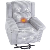 Garvee Sillón Reclinable Eléctrico Power Lift Asiento Acolchado con Calor Masaje y Soporte Lumbar Tela de Pana para Personas Mayores Gris - Gris Claro