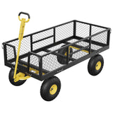 Garvee Carro de Jardín 408 kg con Ruedas, Mango Ajustable, Acero Resistente, Laterales de Malla Removibles, Neumáticos 25 cm, para Jardín y Granja - Amarillo & Negro
