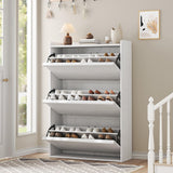 Garvee Zapatero de Madera con 3 Cajones Abatibles, Estante Ajustable, Blanco para Entrada y Pasillo, MDF Resistente, Antivuelco, 81×26×117 cm - Blanco
