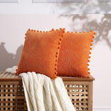 Garvee Set de 2 Fundas de Cojín Naranja 40x40 cm: Chenilla Suave 250GSM, Estilo Boho con Pompones para Sofá y Dormitorio - Naranja