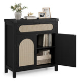 Garvee Aparador De Ratán Con Almacenamiento, Cajón Y Estantes Ajustables Para Comedor Y Sala, Madera Natural, Estilo Rústico Bohemio - Negro