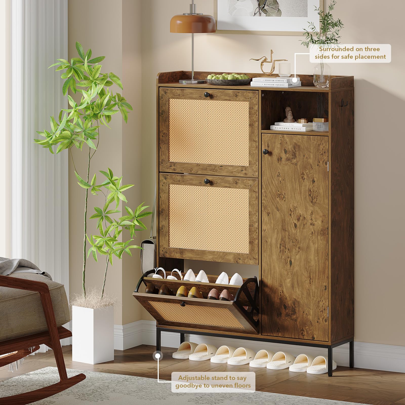 Mueble zapatero elegante acabado raiz de madera Garvee