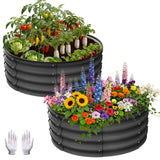 Garvee Set de 2 Camas de Jardín Elevadas Redondas Maceteros Resistentes para Exterior y Huertos 90x90x30cm Gris Oscuro