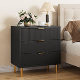 Garvee Mesita de Noche Moderna de MDF Ecológico con 3 Cajones de Amplio Almacenamiento Patas Metálicas y Diseño Fluted Dorado para Dormitorio Negro - Negro