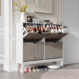 Garvee Gabinete De Almacenaje Para Zapatos Con 4 Cajones Abatibles, Organizador Estrecho De Madera, Blanco Y Gris, Entrada Y Pasillo, Moderno Rústico - Blanco & Gris