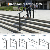 Garvee Barandilla para Escalera de 3 Peldaños Ergonómica y Estable con Accesorios de Montaje y Guantes para Exterior e Interior Negro