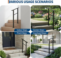 Garvee Pasamanos de 2 Peldaños con Soporte Ajustable y Kit de Instalación Completo para Escalones de Hormigón y Madera Negro