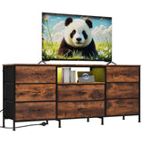 Garvee Meuble TV LED Avec 8 Tiroirs, Éclairage LED, Cadre Acier Pour Salon Et Chambre, 160x35x68 cm, Noir - Marrón