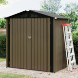 Garvee Cobertizo de Almacenamiento Exterior 183x122 cm Metal Anticorrosión Doble Puerta Cerradura Acero Resistente para Jardín Patio - Marrón