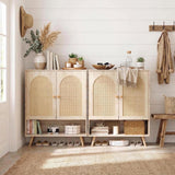 Garvee Set De 2 Gabinetes Para Zapatos De Ratán Y Madera, 4 Niveles Ajustables, Puertas Dobles, Compacto Para Pasillos Y Salones, Color Natural