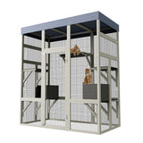Garvee Catio Exterior Para Gatos 70'' Con Plataformas Y Condos, Techo Impermeable Y UV, Madera De Cedro, Malla Metálica Resistente, Refugio Seguro Al Aire Libre