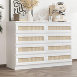 Garvee Cómoda Rattan 8 Cajones Gran Almacenaje Madera Engranada Diseño Moderno Rústico Paneles de Rattan Sala y Entrada 47 in