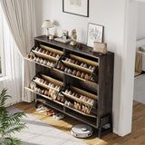Garvee armario para Zapatos con 4 Cajones Abatibles, Gran Capacidad, Madera Ingeniería, Estantes Ajustables, Patas Metálicas, para Entrada y Pasillo, 90×103×24 cm, Natural Oak