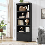 Garvee Estantería de 5 Niveles con Puertas y Estantes Ajustables, 175 cm de Alto, MDF Duradero, Diseño Antideslizante, para Oficina y Salón, Negro - Negro