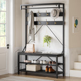 Garvee Perchero de Hall 102×40×183cm Metal + Tabla de Viruta con Banco y Estante Zapatero Industrial para Entrada y Pasillo Negro - Negro