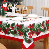 Garvee Mantel Navideño Rectangular 137x274 Cm con Cintas de Flor de Pascua y Nudo, Color Blanco, Decoración para Mesa de Vacaciones de Invierno - Rojo