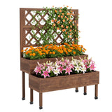 Garvee Jardinera Elevada De Madera Con Enrejado Y Ruedas Para Patio Y Balcn, 2 Niveles, Madera De Abeto Natural, Sistema De Drenaje, Fcil Movilidad, Marrn