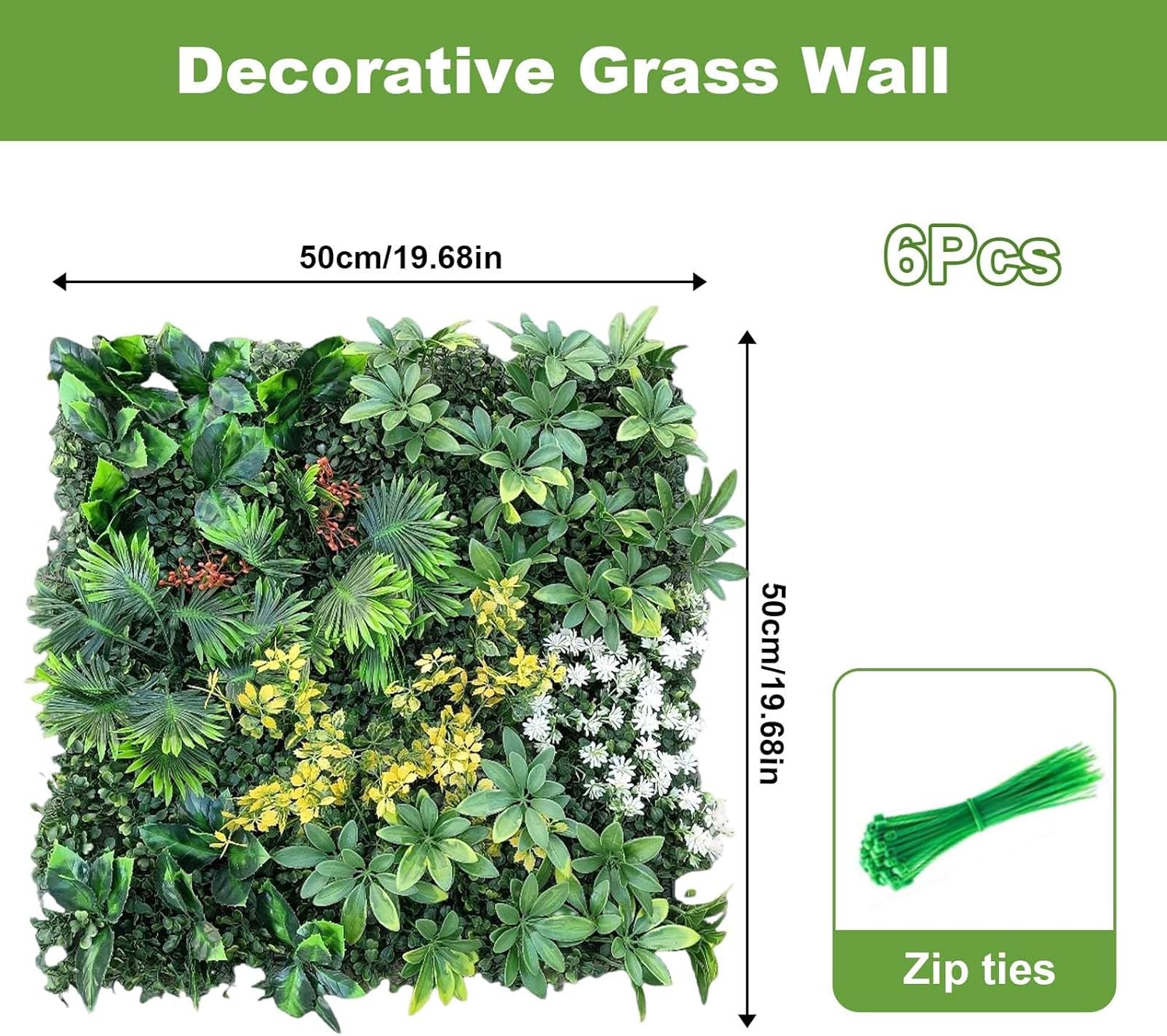 Garvee Set 6 Paneles de Plantas Artificiales 50x50cm Protección Privacidad Fácil Instalación Polietileno Duradero Decoración Interior Exterior Jardín Balcón Verde