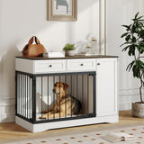Garvee Jaula para Perros 119 cm Estilo Granja Blanca con Puertas Dobles, 2 Cajones, Gabinete de Almacenamiento, Madera y Metal, Diseño Moderno para Interiores