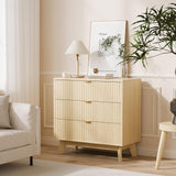 Garvee Cómoda De 3 Cajones Con Diseño Curvo Y Fluted, MDF Y Madera, Almacenaje Espacioso Para Dormitorio Y Sala, Blanco - Natural Oak