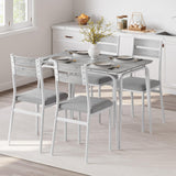 Garvee conjunto de Comedor para 4 Personas con Mesa Rectangular y Sillas Acolchadas, Patas Metálicas Dobles, Compacto, 110×70×63 cm, Marrón Rústico - Gris Lavado + Tubo Blanco