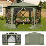 Garvee Carpa Pop Up Hexagonal Techo Convertible y 6 Cortavientos Estructura de Acero Malla Transpirable para Camping 4m Verde Ejército