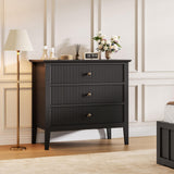 Garvee Cómoda Negra Con 3 Cajones Fluted, Diseño Moderno, Material MDF Duradero Para Dormitorio Y Entrada, Compacta, Negra - Negro