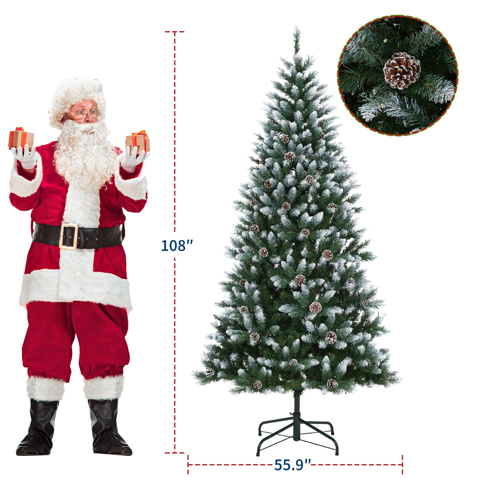Garvee Árbol de Navidad Artificial con Iluminación LED, Ramas Plegables y Base Metálica, 135-270cm, Color Verde Clásico