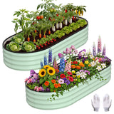 Garvee Set de 2 Jardineras Elevadas Ovaladas de Acero Maceteros de Cultivo para Exterior y Huertos 120x60x30cm Verde Claro - Verde