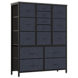 Garvee Cómoda Alta de 15 Cajones con Estructura de Acero Antivuelco para Organización en Dormitorio o Sala 122cm Color Neutro - Gris