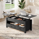 Garvee Mesa de Centro Elevable con 2 Cajones y Estante Abierto, Mesa de Sala Moderna con Tapa Ajustable en Dos Direcciones, Compartimentos Ocultos de Almacenamiento, Estructura de Madera Robusta, Blanco - Negro