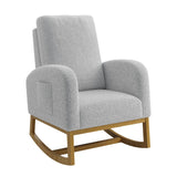 Garvee Silla Mecedora Moderna con Respaldo Alto y Patas de Madera para Sala o Nursery, Tela Duradera, Movimiento Suave, Bolsillos Laterales, Fácil Montaje - Gris Claro