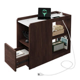 Garvee Nachttisch con Estacin de Carga, 2 Enchufes y USB-C, Estante Ajustable, Ruedas con Freno, Acabado en Roble, Compacto para Dormitorios - Nogal