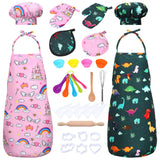 Garvee Conjunto de Cocina y Pastelería para Niños - 2 Piezas, Delantal Rosa-Verde y Toque de Chef, Juego de Rol y Disfraz, Regalo Ideal
