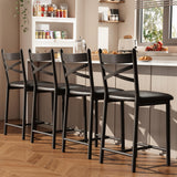 Garvee Set de 4 Taburetes de Bar 66 cm Metal con Respaldo Recto y Cojín Grueso de PU Impermeable para Comedor y Restaurante Negro