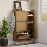 Garvee Mueble Zapatero de Madera MDF con 3 Cajones Abatibles de Ratán PE, Gabinete Organizador para 18-24 Pares con Estantes Abiertos, Madera Natural - Madera Natural
