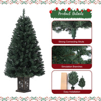 Garvee árbol de Navidad artificial de 145 cm con 300 luces LED cálidas blancas, 8 modos, maceta retro iluminada, para familia, oficina, pasillos, verde y nevado