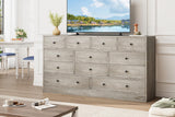 Garvee Cómoda Ancha de 155 cm con 12 Cajones de Madera MDF y Enchufe Integrado Roble - Claro antiguo