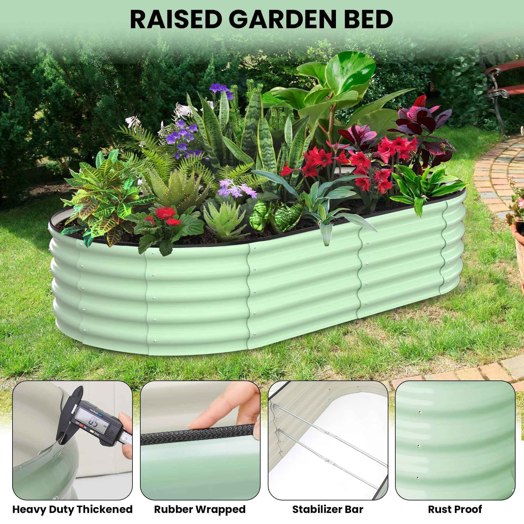 Cama de cultivo elevada color verde oliva para jardin