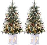 Garvee Árbol de Navidad Artificial 91 cm con 78 Luces LED, Base Muñeco de Nieve, Ramas Nevadas, Batería, Temporizador para Hogar y Oficina, Juego de 2 - 0.92 m