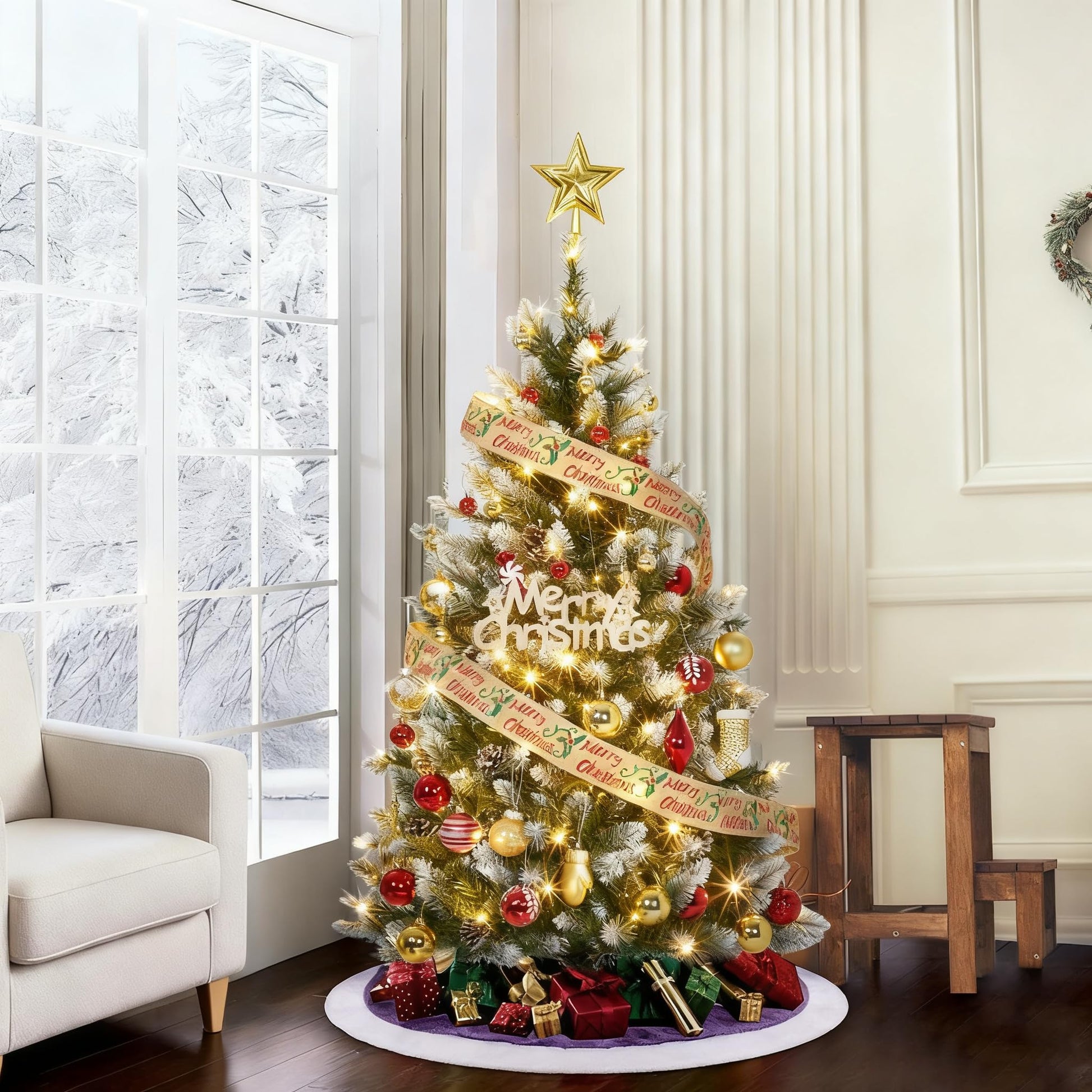 Garvee Árbol de Navidad Artificial con Iluminación LED, Realista y Fácil de Montar, Materiales PVC y PE, 135-270CM, Color Verde